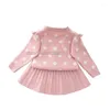 Kledingsets Meisjes Lente Herfst Bloem Gebreid Pak Kinderen Top Geplooide Rok Outfit Babykleding