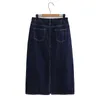 Plus Size Skirt Women Spring Fashion Deep Blue High Waist A-Line Retro Back Split Denim Mid-Length Bottoms Curve Clothes 240126