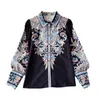 Women's Blouses Vintage Court Style Blouse For Women Turn-down Collar Floral Print Lapel Single Long Puff Sleeve Blusa Autumn Tops Drop