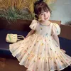 Meisje Jurken 2024 Meisjes Zomerjurk Bloemen Borduren Grote Boog Kids Prinses Verjaardag Kinderen Vestidos Kleding 2-14age