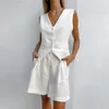 Women's Tracksuits 2024 Summer Cotton Linen Shorts Sets Women Vintage Sleeveless Waistcoat Breathable Short Pant Two Pieces Set Female Chic