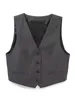 Women's Vests TRAF Grey Sleeveless Blazer Woman Jacket Cropped Suit Vest Waistcoat Women Autumn 2024 Elegant For