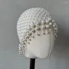 Klipy do włosów moda Fishnet HEASH Tabel dla kobiet Pearl Tassel Bridal Bands Akcesoria biżuterii Tiara