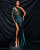 Custom Made Luxury Side Split A Line Evening Dresses With Crystal One-Shoulder Sweetheart Gowns Sweep Train Robe De Soiree Special Party Occasion