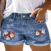女子ジーンズ夏ヨーロッパ系アメリカ人多目的な苦しめられたデニムカジュアルショーツ刺繍ボタンヴィンテージファッションパンツ