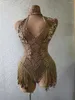 Sahne Wear Pulins Bodysuit Seksi Kadın Parti Parlak Rhinestones Leotard Dance Kostüm Performans Kıyafet