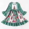 Mädchenkleider Girlymax Winter Weihnachtsbaum Baby Mädchen Kinder Kinder Kleidung Nussknacker Gürtel Drehen Knielanges Langarmkleid