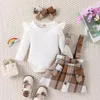 Clothing Sets Baby Girl Autumn Clothes Set Fashion Born Infant Cotton Ruffle Romper Plaid Suspender Skirt Headband 3Pcs For Toddler Outfits