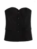 Tanques femininos TRAF Mulheres Moda com Flap Strapless Bustier Top Vintage Backless Button-up Feminino Tank Tops Mujer