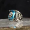 Bröllopsringar Vintage Handgraverat mönster Turkish Signet Ring för män Fashion Set Green Stone SEAL Islamiska muslimska smycken