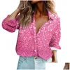 Sweats à capuche pour femmes Sweatshirts Chemise Blouse Saint Valentin Amour Imprimer Bouton Manches Longues Casual Col Basique Regar Top Chemises Blouses Drop Otcro