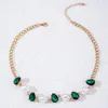 Catene 2024 Gioelleria raffinata e alla moda Grande Sfera di Perle Catena di Perline Con Verde Collana con Pendente a Goccia D'acqua per Le Donne Alla Moda Collare di Perline Accessori