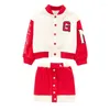 Zestawy odzieży Dzieci Spring czerwone swobodne garnitury kurtki baseballowe A-line spódnica dwuczęściowa nastolatka płaszcz i stroje student JK mundlid