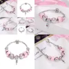 Charm Bracelets Pan Home Diy Bracelet Pink Series Love Key Pendant Spiral Accessories Glass Beads Drop Delivery Otndx