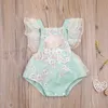 Księżniczka niemowlęta dziewczyny koronki haft romper słodki baby ruffle muchy rękaw muchowy Backless Summer Romper 0-24m 240202