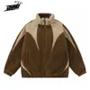 Furry Fleece Jacket Men Hip Hop Streetwear Jacket Coat Vintage Patchwork Harajuku Jacket Parkas Winter Outwear Coat Women 240123