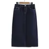 Plus Size Skirt Women Spring Fashion Deep Blue High Waist A-Line Retro Back Split Denim Mid-Length Bottoms Curve Clothes 240126