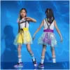 Palco desgaste meninas jazz dança trajes hip hop outfits cheerleading desempenho roupas rua dança vestido terno crianças moderno drop deli otlk2