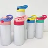 Wasserflaschen 12oz Sublimation Gerade Sippy Cup Flip Top Kinderflasche Edelstahl Doppelwandbecher mit Strohhalm