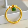 Кольца-кластеры, кулон из зеленого нефрита, кольцо из стерлингового серебра 925 пробы, нефрит, нефрит Hetian, висячая кисточка, золотое регулируемое женское кольцо