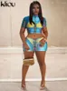 Werkjurken Kliou Kleurrijke print Streetstyle tweedelige set Dames hipster korte mouw blote middenrif tops hoge taille rokken vrouwelijk