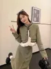Robe de deux pièces Unxx Corée Automne Hiver Sweet Tweed Jupe Costume Femmes Mignon Laine Vestes Longue Vert Élégant Ensemble Femmes 2 Pièces Chic