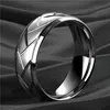 Fashion Mens Silver Color Black Stainless Steel Ring Groove MultiFaceted For Men Women Engagement Anniversary Gifts 240125