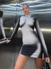 Casual Dresses Boofeenaa 3D Body Printed Short Y2K Streetwear Long Sleeve Mini BodyCon Dress 2024 I Sexy Club Outfits C85-BD20