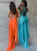 Vestidos casuais elegantes cintas sexy backless bodycon maxi vestido mulher festa de baile noite férias longo 2024 verão preto azul branco