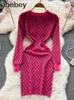カジュアルドレスの女性編み鉛筆ドレス韓国の長袖O首の弾力性のあるスリム秋の冬セクシーなボディコーションウォームセーター