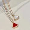 Bvlgary Necklace Designer Luxury Fashion Women Original Quality New Small Skirt Fan-shaped White Fritillaria Red Chalcedony Full Diamond Double Layer Clavicle
