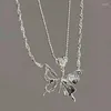 Pendant Necklaces Y2K Crystal Butterfly Necklace Women Light Luxury Girl Punk Heart Grunge Clavicle Chain Fashion Jewelry Party Gift 2024