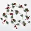 Dekorative Blumen, 180 cm, Weihnachtsrebe, PVC, künstliche Kiefernnadeln, Nuss, Wandbehang, Zubehör, Lichtband, rote Früchte