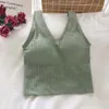 Camisoles tanques roupa interior sem fio v-tie coreano com almofada no peito de malha push up sutiã esportes