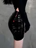 Gonne gonna a tubino in pelle PU lucida nera aderente donna sexy sottile a vita alta femminile Vintage Harajuku Streetwear solido
