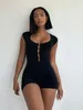 Women's Jumpsuits Simenual Sexy Scoop Neck Sleeveless Romper Women Hipster Front Hollow Out Black Playsuit Fall Gym Fitness Sporty Female