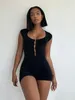 Macacões femininos simenual sexy colher pescoço sem mangas romper mulheres hipster frente oca out preto playsuit outono ginásio fitness desportivo feminino