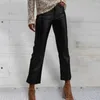 Damesbroek Dames Slim Fit cropped broek met ritssluiting, stijlvol kunstleer met middentaille ritssluiting voor club