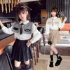 Kläder sätter flickor Fashion Suit Spring Autumn Tie Shawl Vest Shirt veckad kjol 3st Teenage JK Uniform 8 10 12 14 år