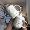 Mugs 400ml Cute Bunny Coffee Mug Set Spoon With Lid Rabbit Ears Personality Office Home Milk Breakfast Ceramic Cup