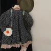 Robes d'automne en dentelle pour filles, vêtements coréens pour enfants, manches bulles, princesse, longueur aux genoux, en coton, 2024