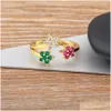 Band Rings Cute Female Crystal Open Adjustable Ring Charm 14K Yellow Gold Women Dainty Bride Flower Zircon Engagement Jewelry Party Gi Otibc