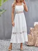 Vestidos casuais verão boho vestido longo mulheres elegante praia sundress sexy sem mangas backless oco out lace senhoras festa noite