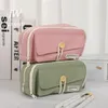 Simple Cotton Rope Button Large Capacity Storage Zipper Pencil Case Creative DIY Student Supplies Stationery