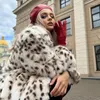 نساء الفراء للنساء Leopard Faux Fox Coat Long Bulted Overted Overies Ladies Street Street Fashion Fashion Fluffy Stack