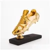 Decorative Objects Figurines 29Cm High Football Soccer Award Trophy Gold Plated Champions Shoe Boot League Souvenir Cup Gift Custo Dhecq