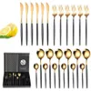 Fine Golden Cutlery Set 24 Pcs Stainless Steel Portugal Designer Dinnerware Sets Flatware Dinner Steak LNIFE Dining Fork Soup Spoo158F