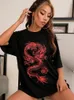 T-shirts pour femmes Motif dragon T-shirts imprimés surdimensionnés Femme Été Lâche Manches courtes Chemise en coton de haute qualité Tops de marque de rue Unisexe