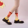 Women Socks Products Flower Heart Illustration Cartoon Personality Niche Funny Long Sock Female Cute Cotton In Tube