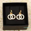 Designer Brass Earrings Classic Double Letter Pendant Inlaid Swarovski Diamonds Women Charm Jewelry Girl Fashion Gift